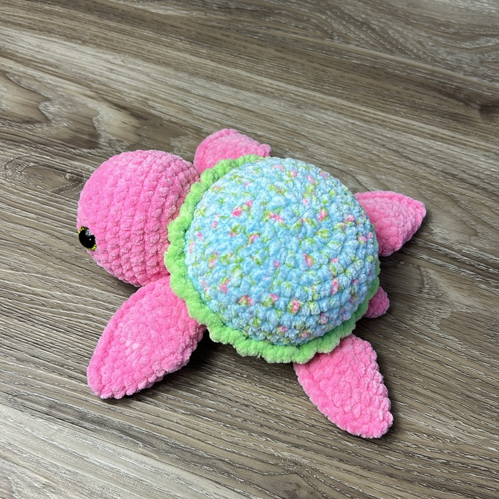 Crochet Sea Turtle Plushie – Handmade Toy Amigurumi Pink and Blue